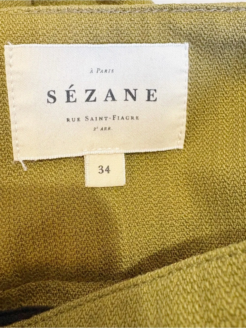 Sezane Francky Trousers Blend Cotton Linen Blend Size 2 Olive Green Carrot Cut